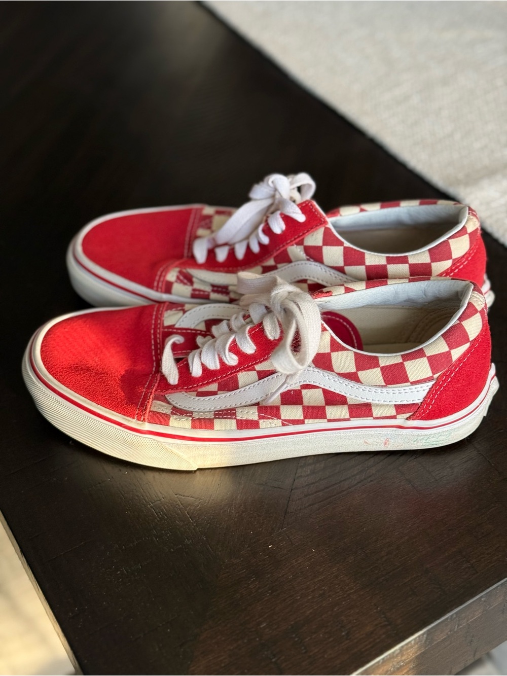 Old Skool Red Checkerboard Skate Shoes with White Stripe - Picture 4 of 8